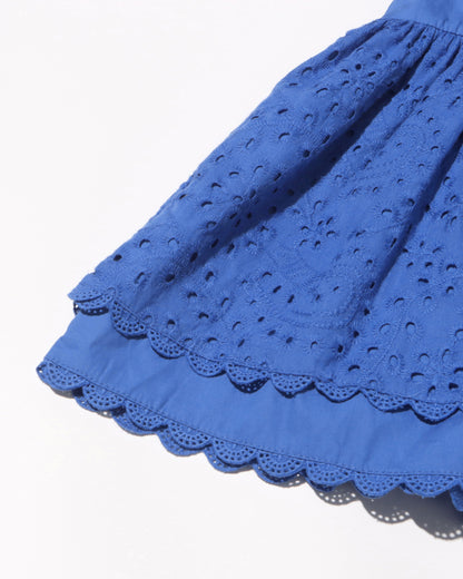 Blue Ruffled Eyelet Mini Dress