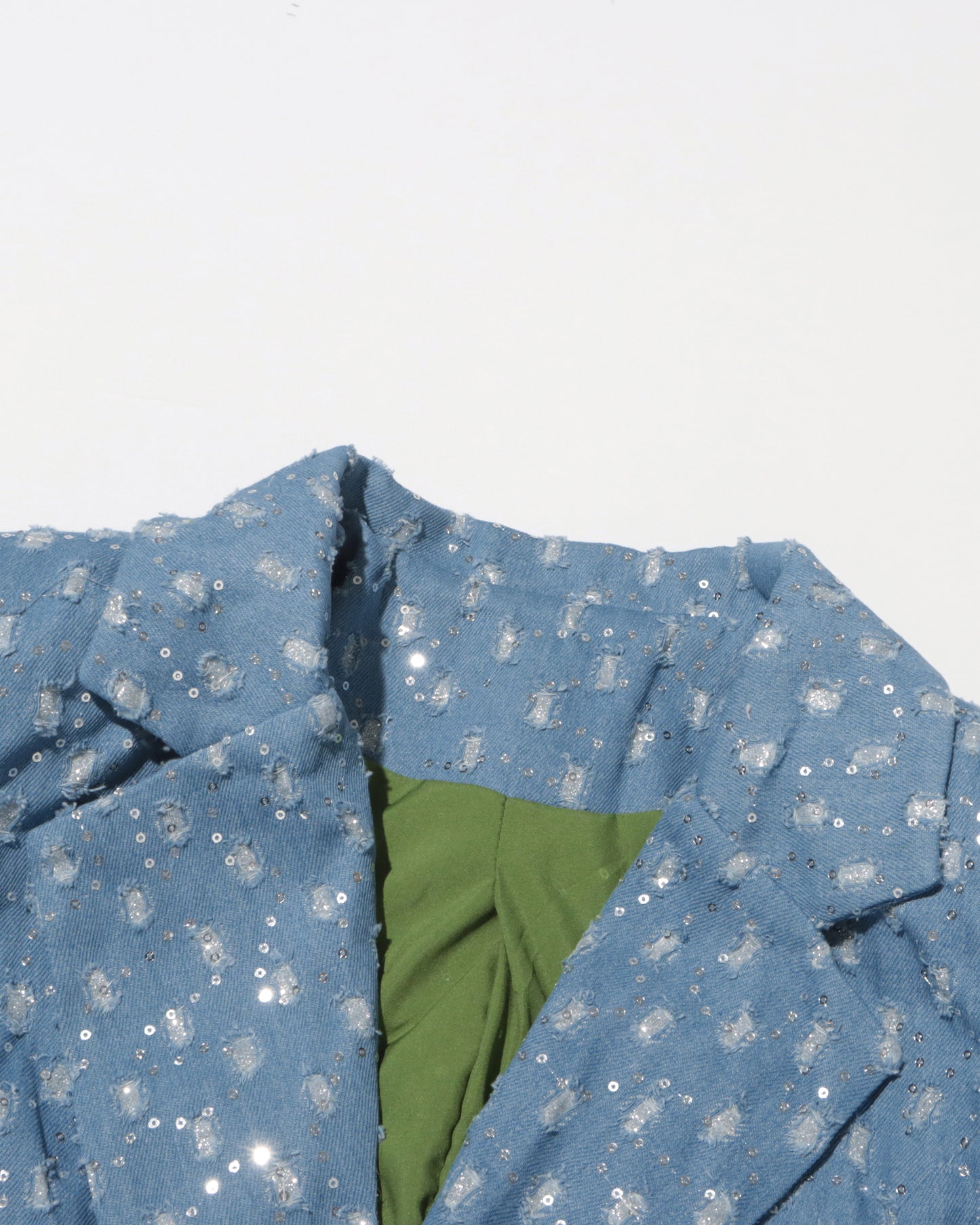 Blue Sequin Hollow Out Trench Coat with Tie Waist