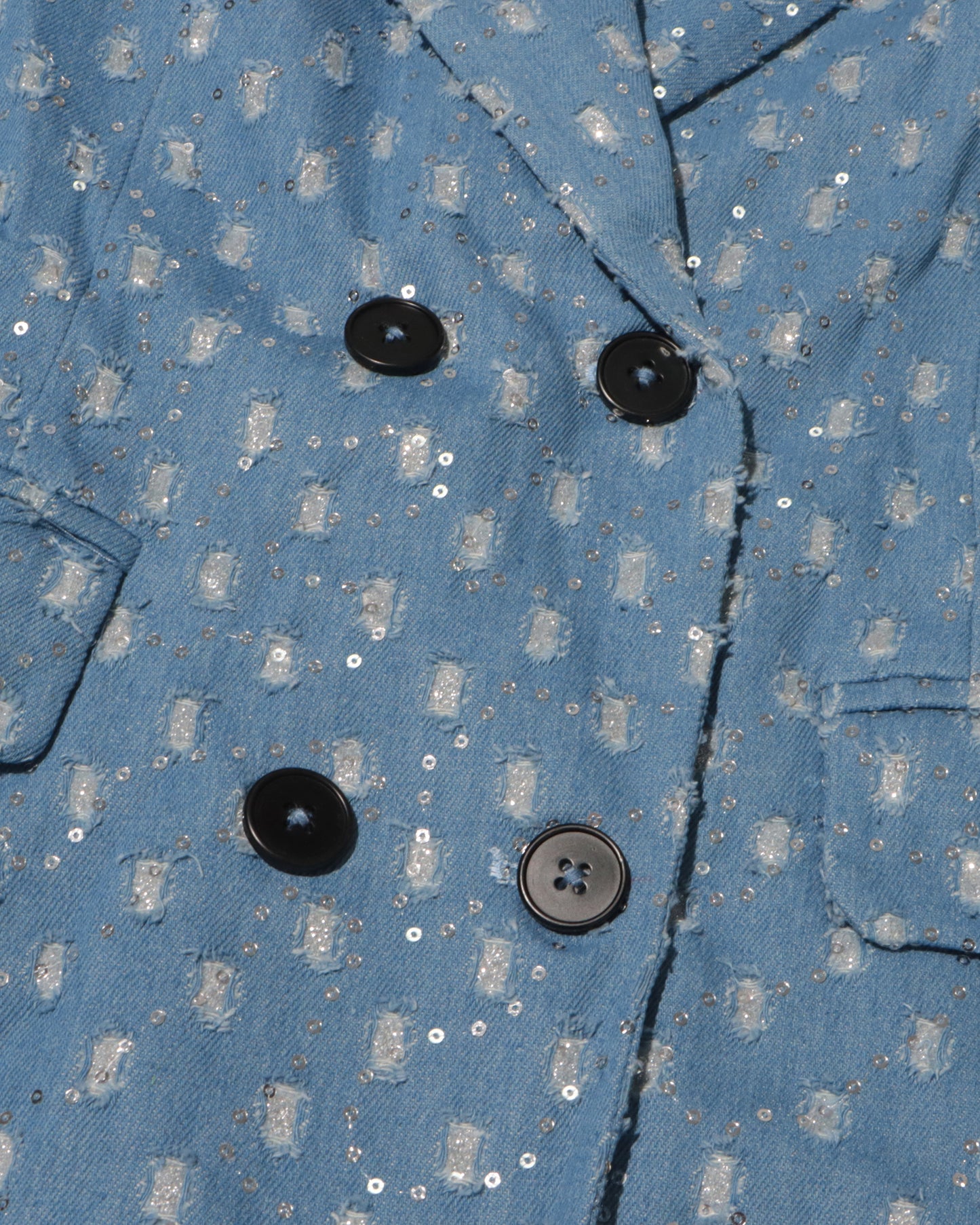 Blue Sequin Hollow Out Trench Coat with Tie Waist