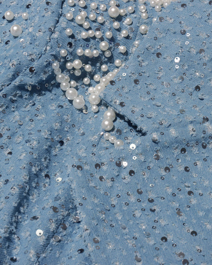 Blue Sequin & Pearl Cutout Blazer Dress