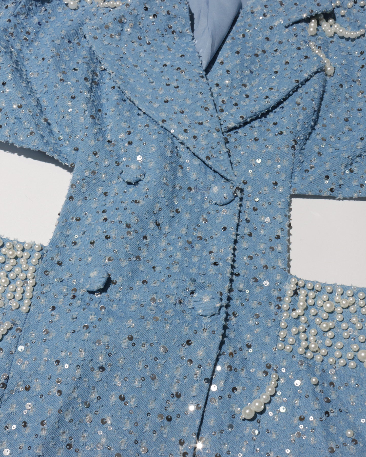Blue Sequin & Pearl Cutout Blazer Dress