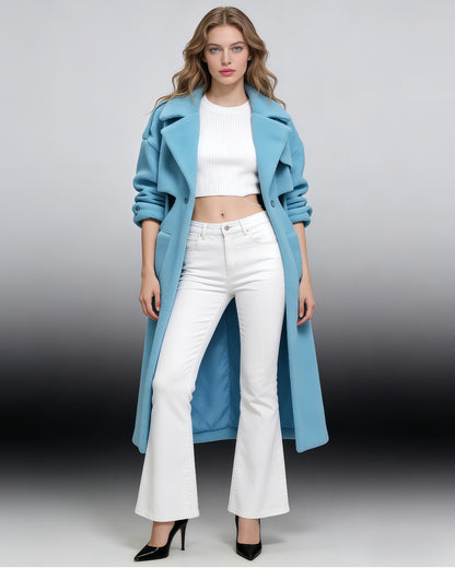 Blue Shearling Coat with Cutout Waist
