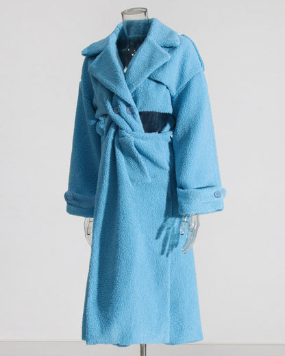 Blue Shearling Coat with Cutout Waist
