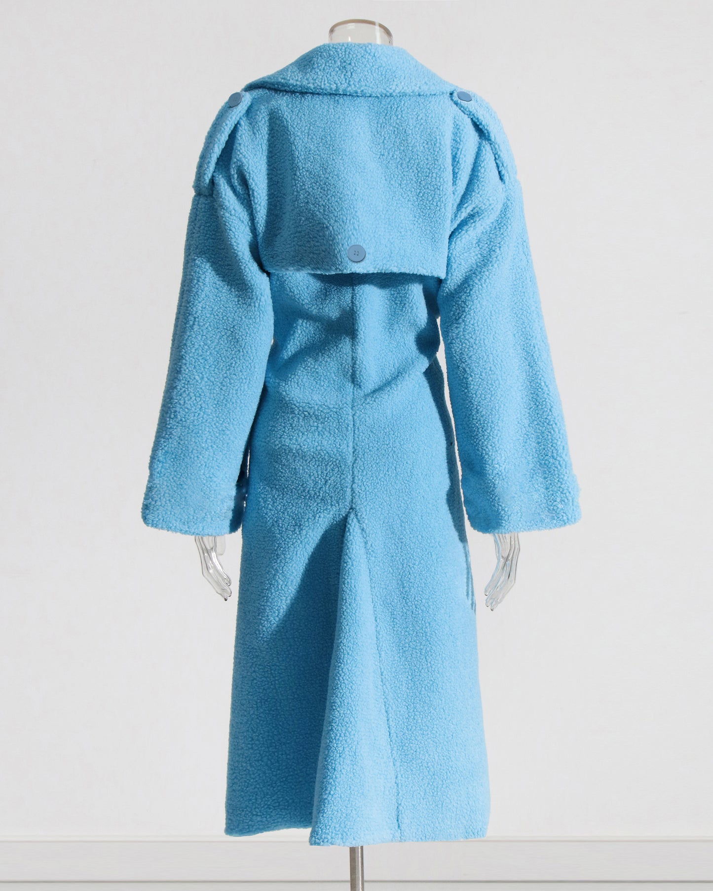Blue Shearling Coat with Cutout Waist
