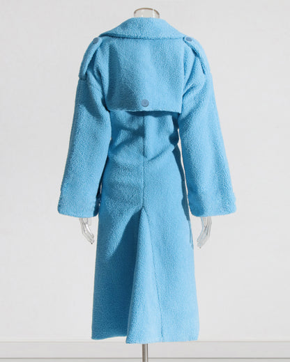 Blue Shearling Coat with Cutout Waist
