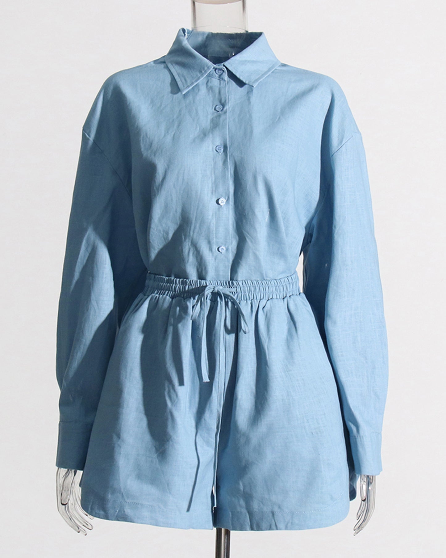 Blue Shirt & Shorts Set with Drawstring Waist