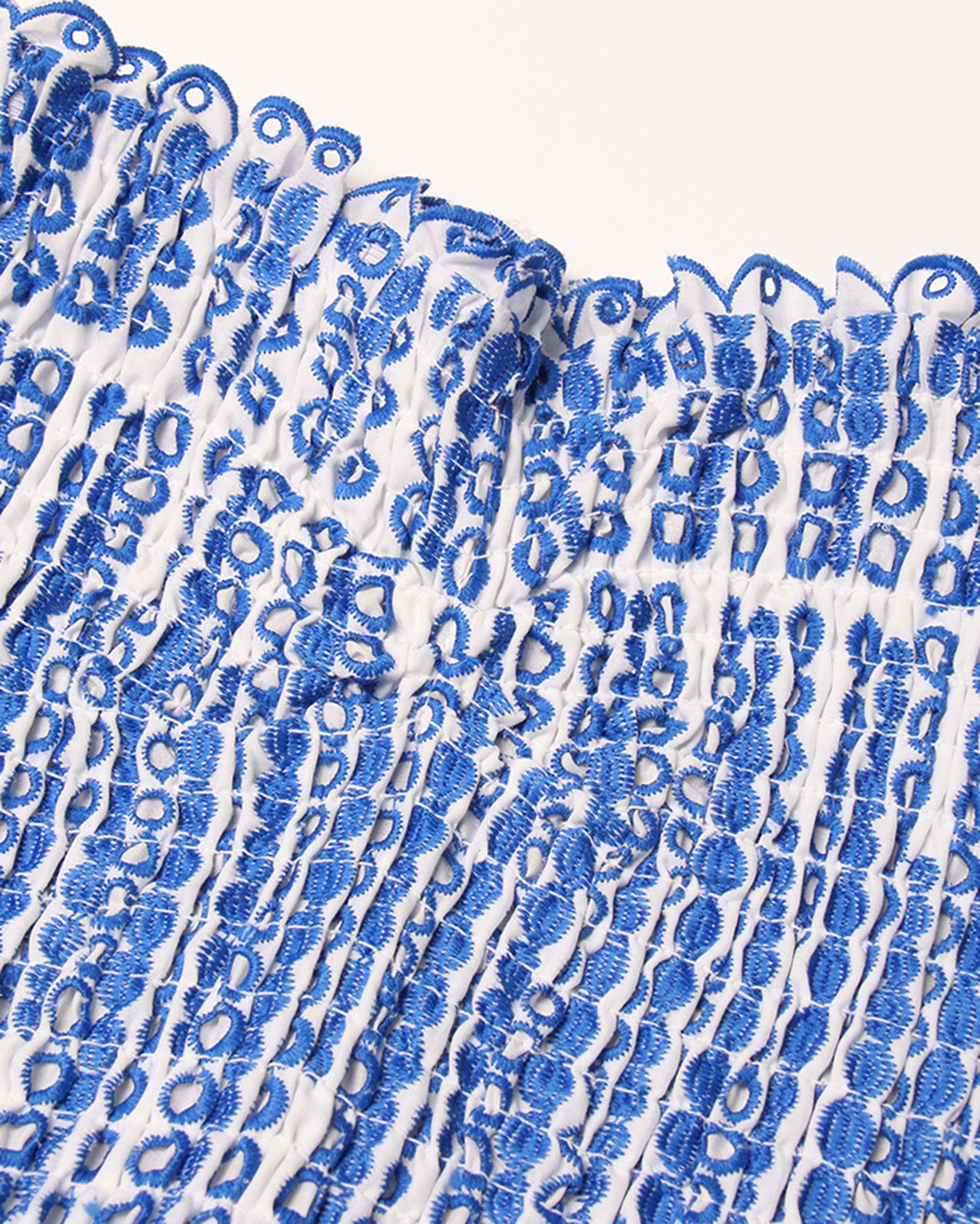 Blue Smocked Strapless Mini Dress with Tiered Ruffles