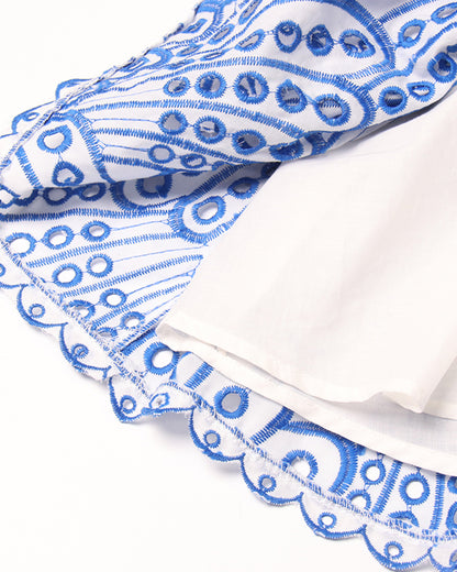 Blue Smocked Strapless Mini Dress with Tiered Ruffles