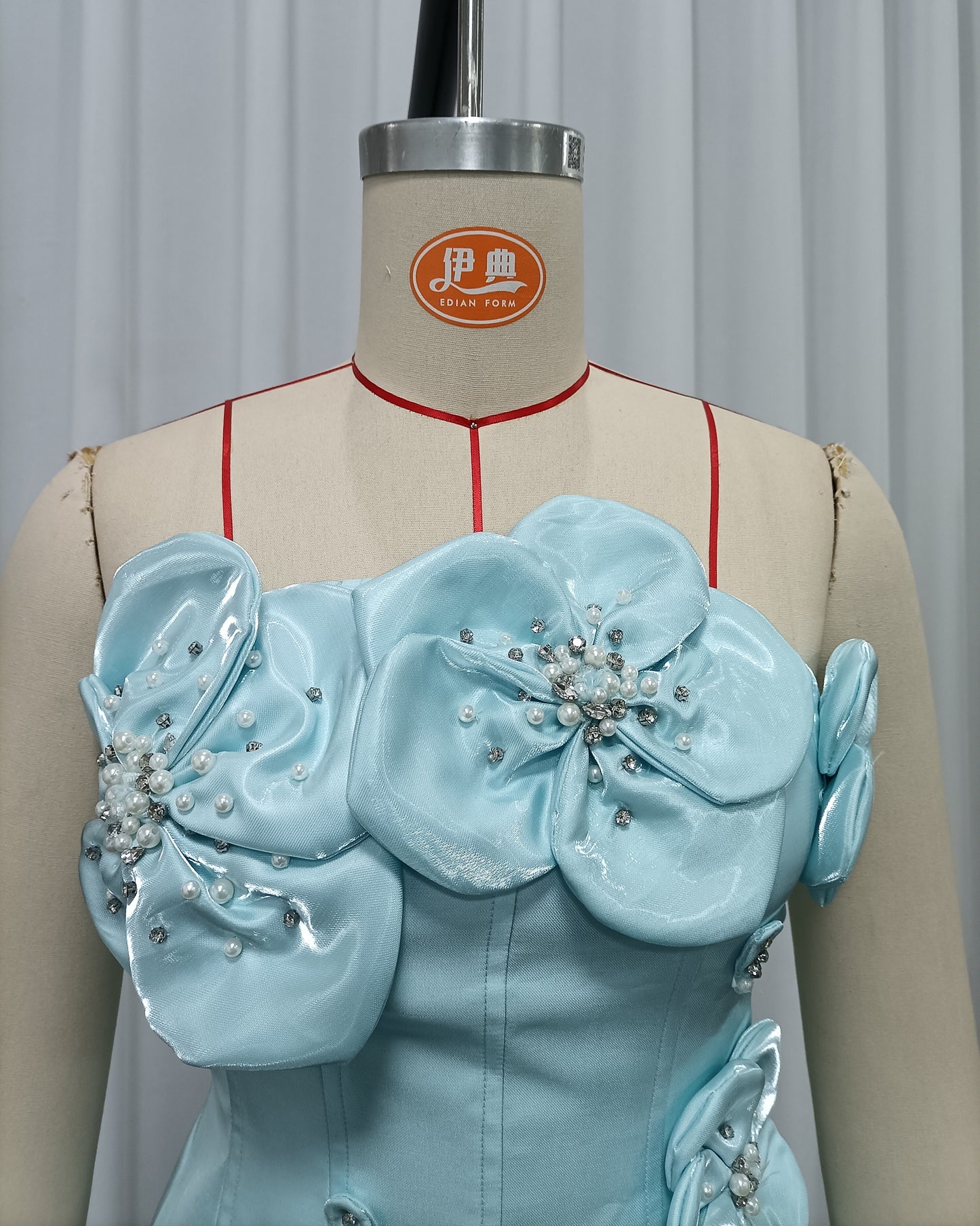 Blue Strapless Patchwork Flower Tunic Mini Dress