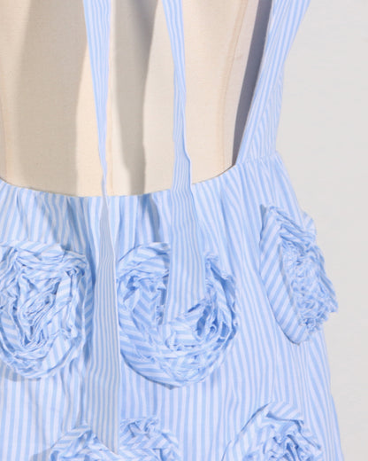 Blue Stripe 3D Floral Mini Dress