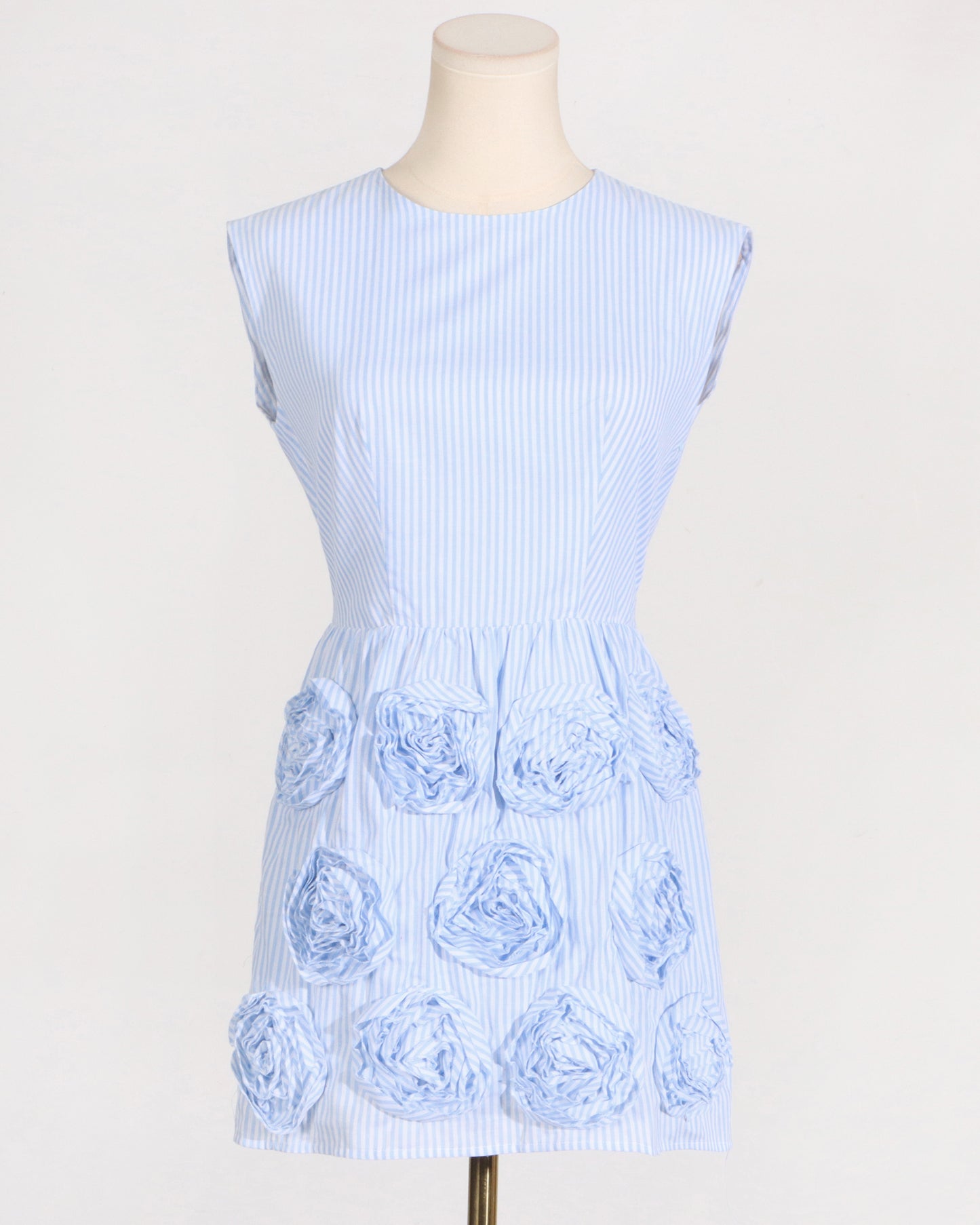 Blue Stripe 3D Floral Mini Dress