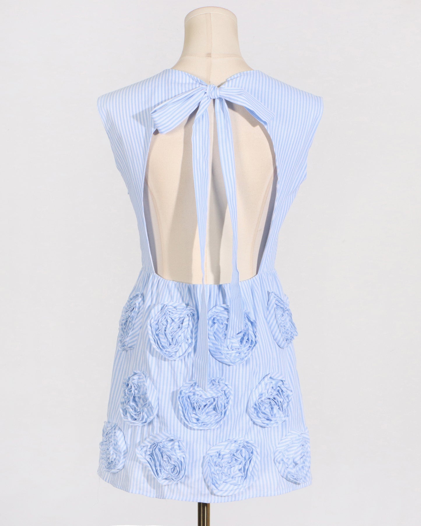 Blue Stripe 3D Floral Mini Dress