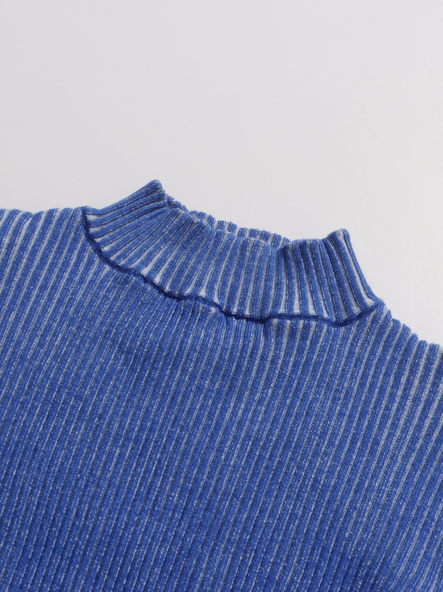 Blue Striped Knit Sweater with Bell Sleeve Detail