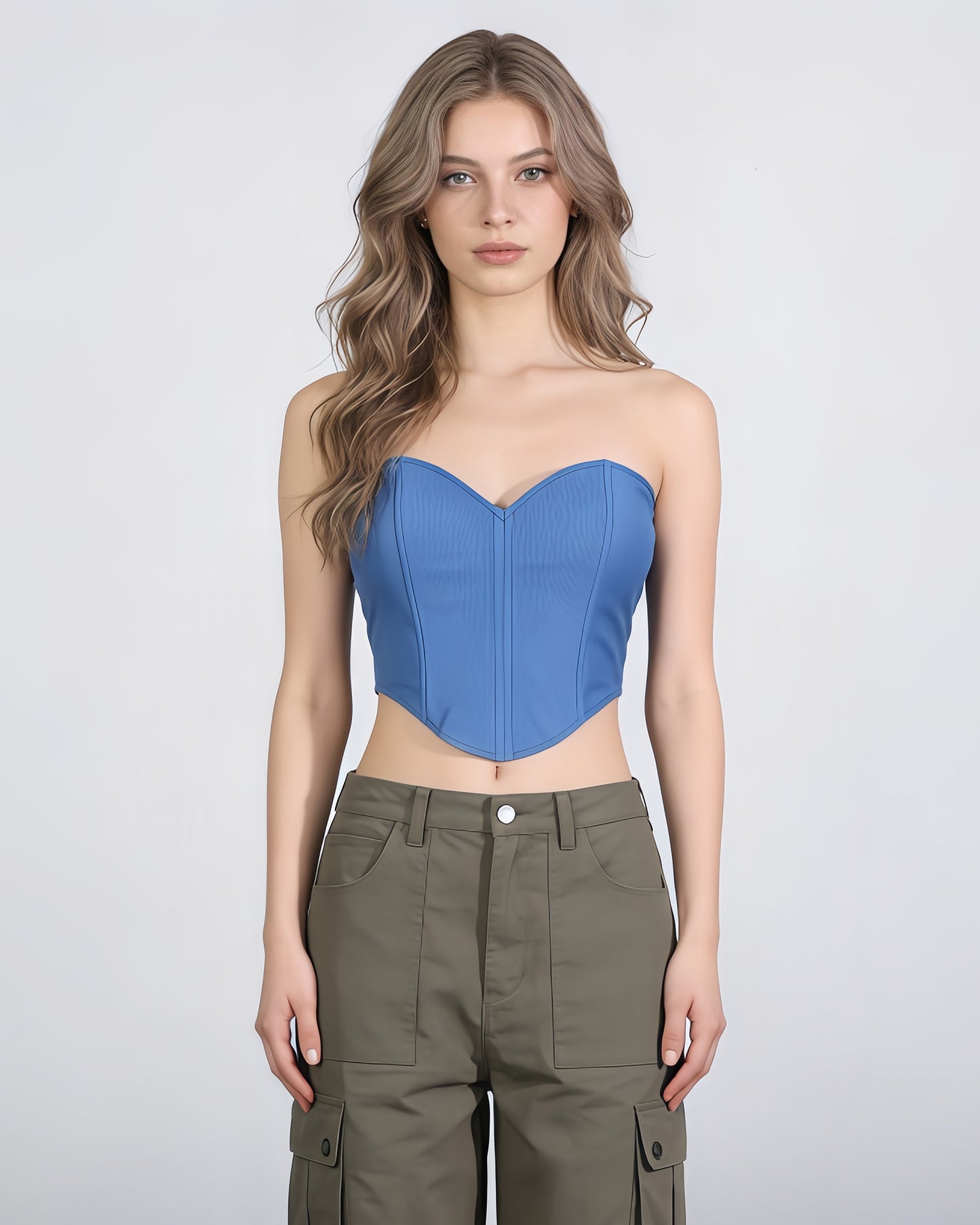 Blue Sweetheart Neckline Corset Top