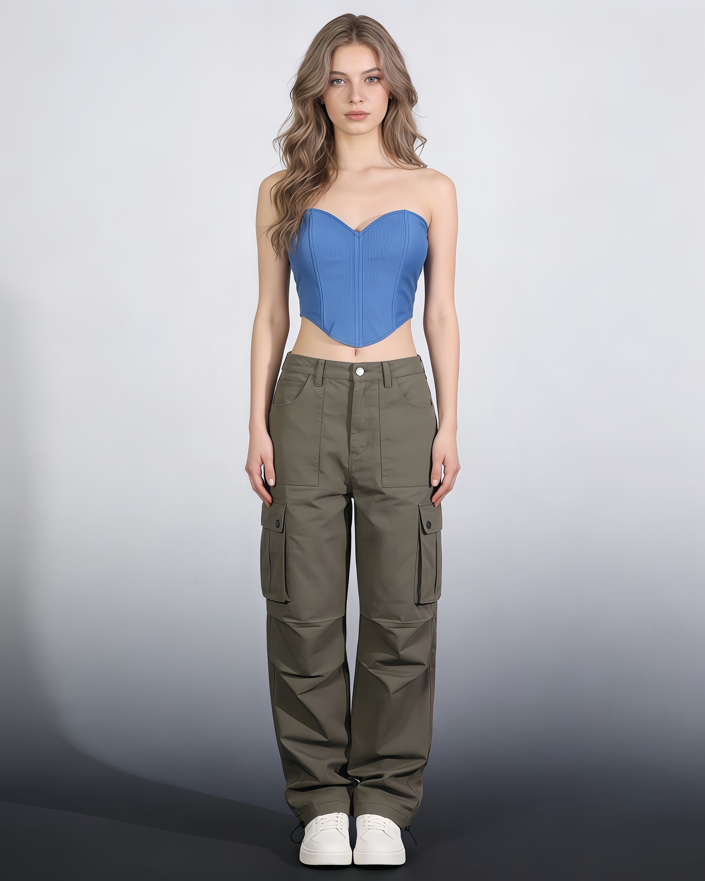 Blue Sweetheart Neckline Corset Top