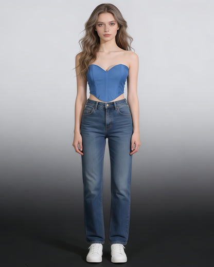 Blue Sweetheart Neckline Corset Top