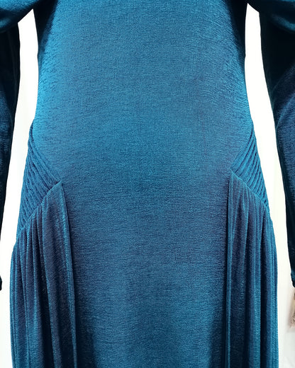 Blue Twist Ruched Long Sleeve Maxi Dress