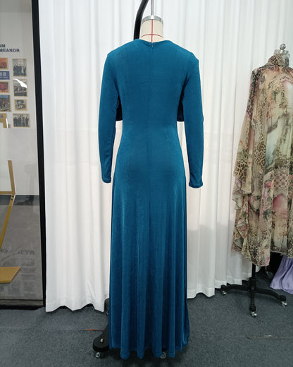 Blue Twist Ruched Long Sleeve Maxi Dress