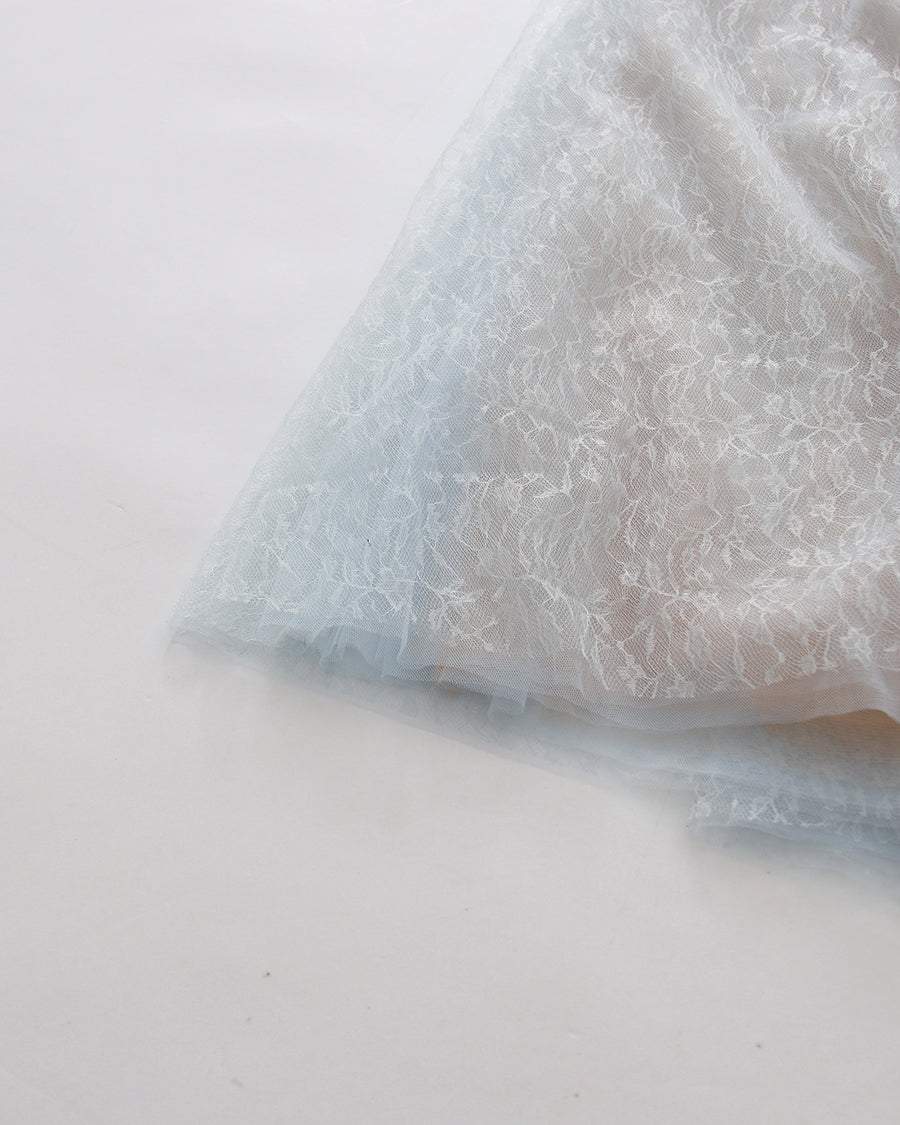 Blue V‑Neck Short Sleeve Mesh Lace Midi Dress