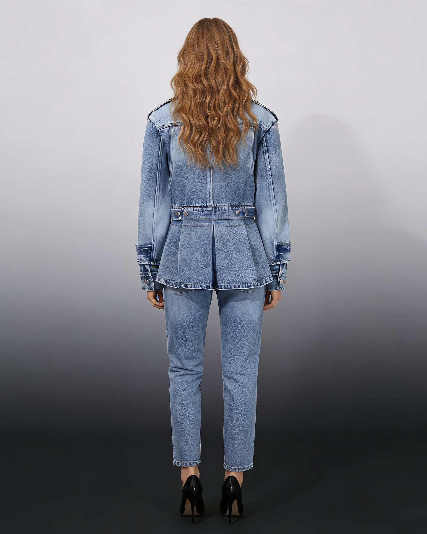 Blue Denim Jacket with Asymmetric Design & Utility Pockets