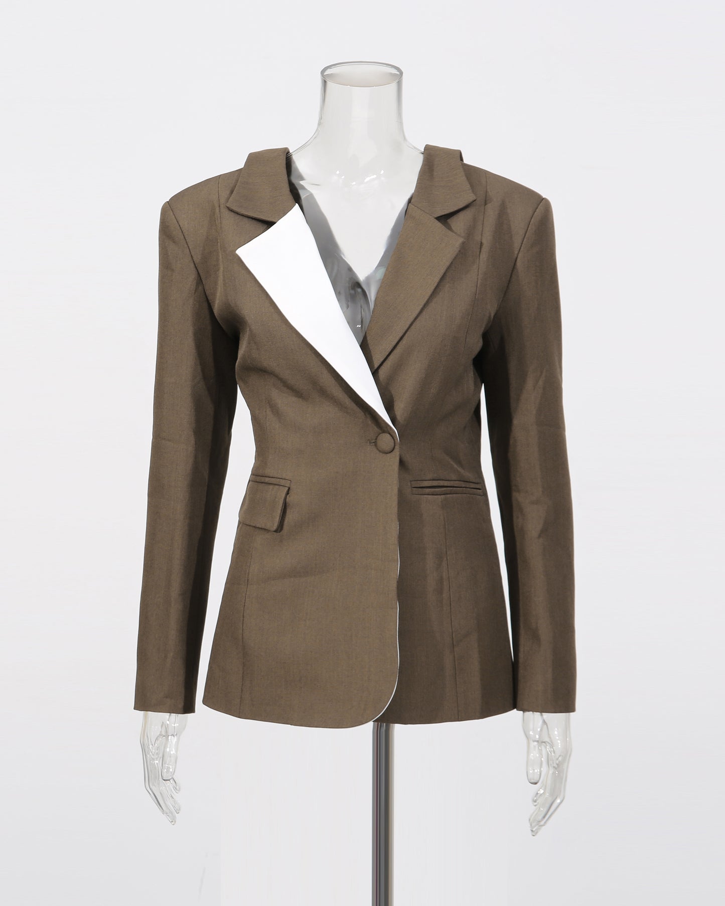 Brown Contrast Lapel Blazer