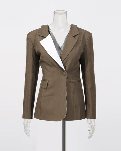 Brown Contrast Lapel Blazer