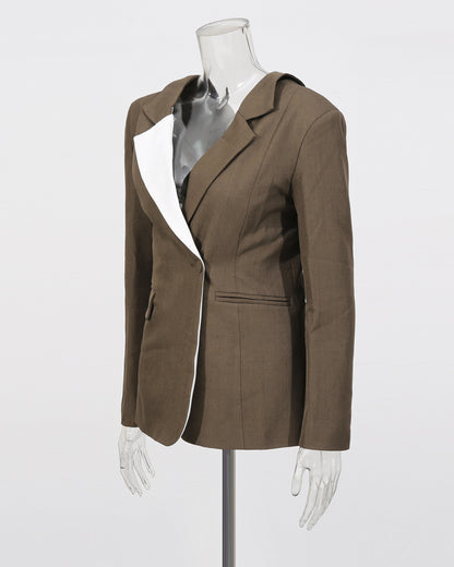 Brown Contrast Lapel Blazer