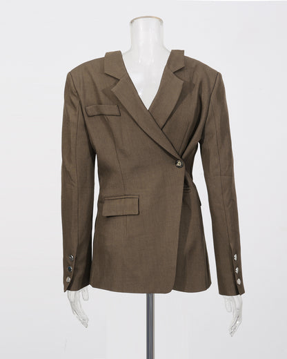 Brown Contrast Lapel Blazer