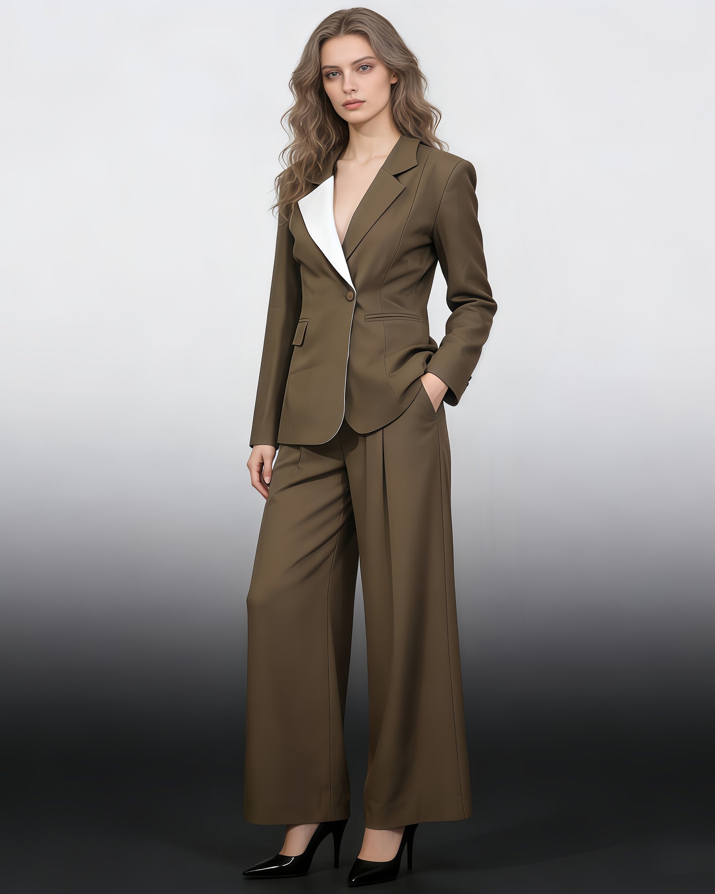 Brown Contrast Lapel Blazer