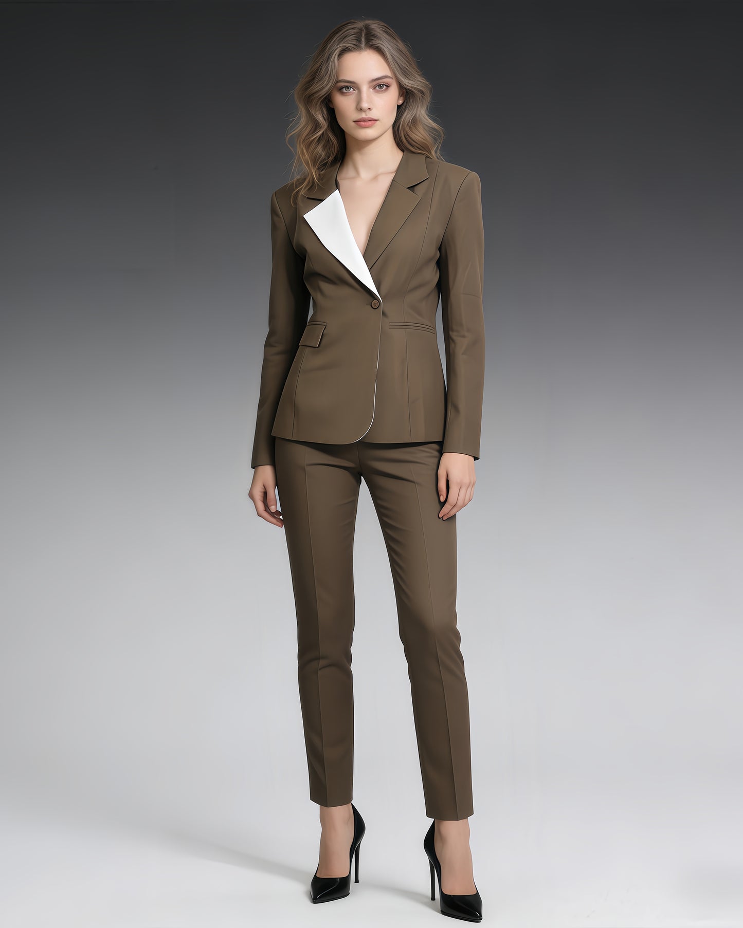 Brown Contrast Lapel Blazer