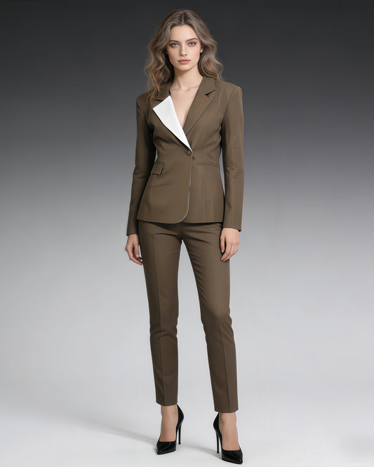 Brown Contrast Lapel Blazer