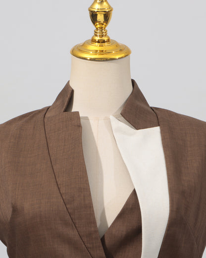 Brown Contrast Sleeveless Fitted Vest