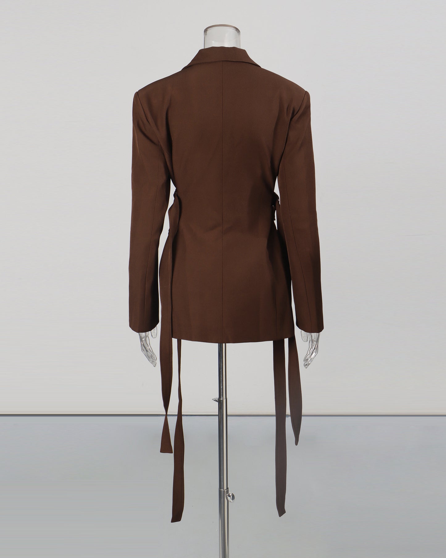 Brown Double-Breasted Blazer with Tie Straps
