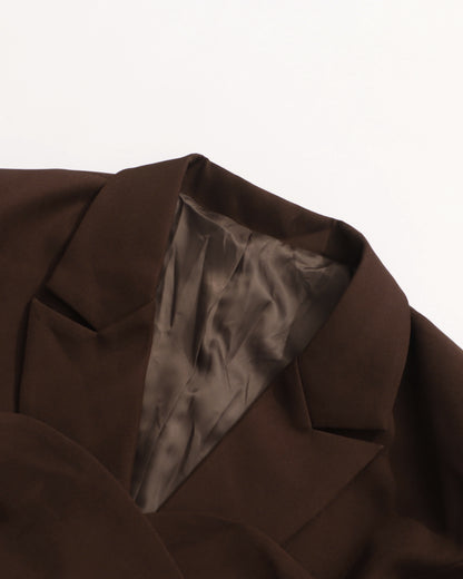 Brown Double-Breasted Blazer with Tie Straps