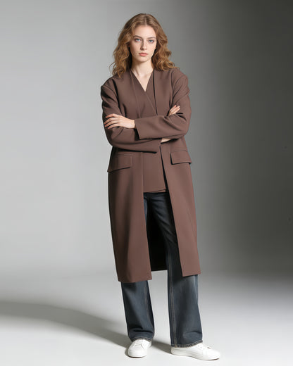 Brown Double-Breasted Longline Coat