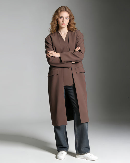 Brown Double-Breasted Longline Coat