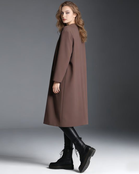 Brown Double-Breasted Longline Coat