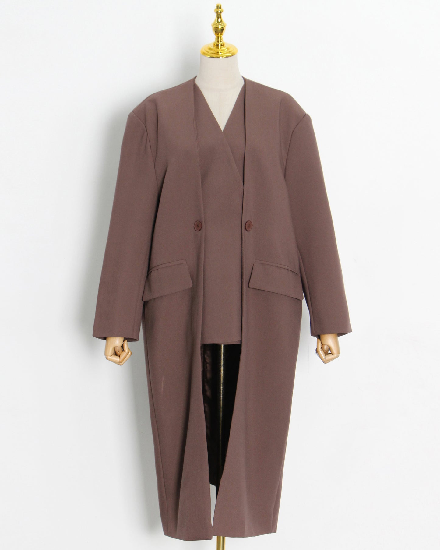 Brown Double-Breasted Longline Coat