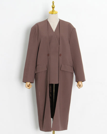 Brown Double-Breasted Longline Coat