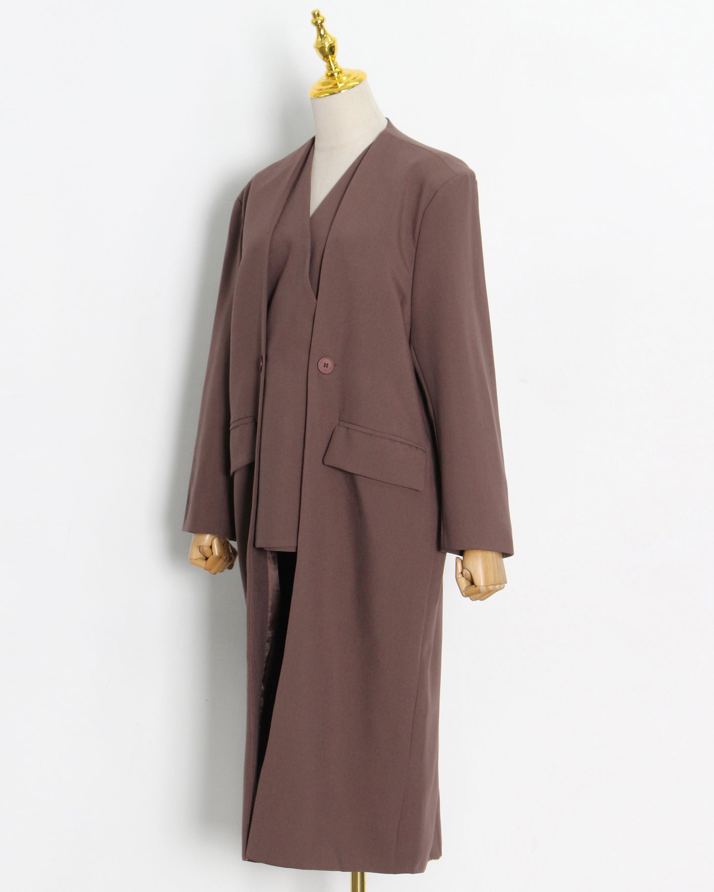 Brown Double-Breasted Longline Coat