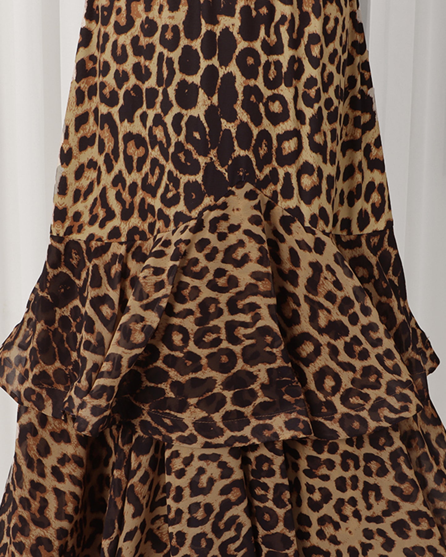 Brown Leopard Tiered Ruffle Hem Maxi Skirt