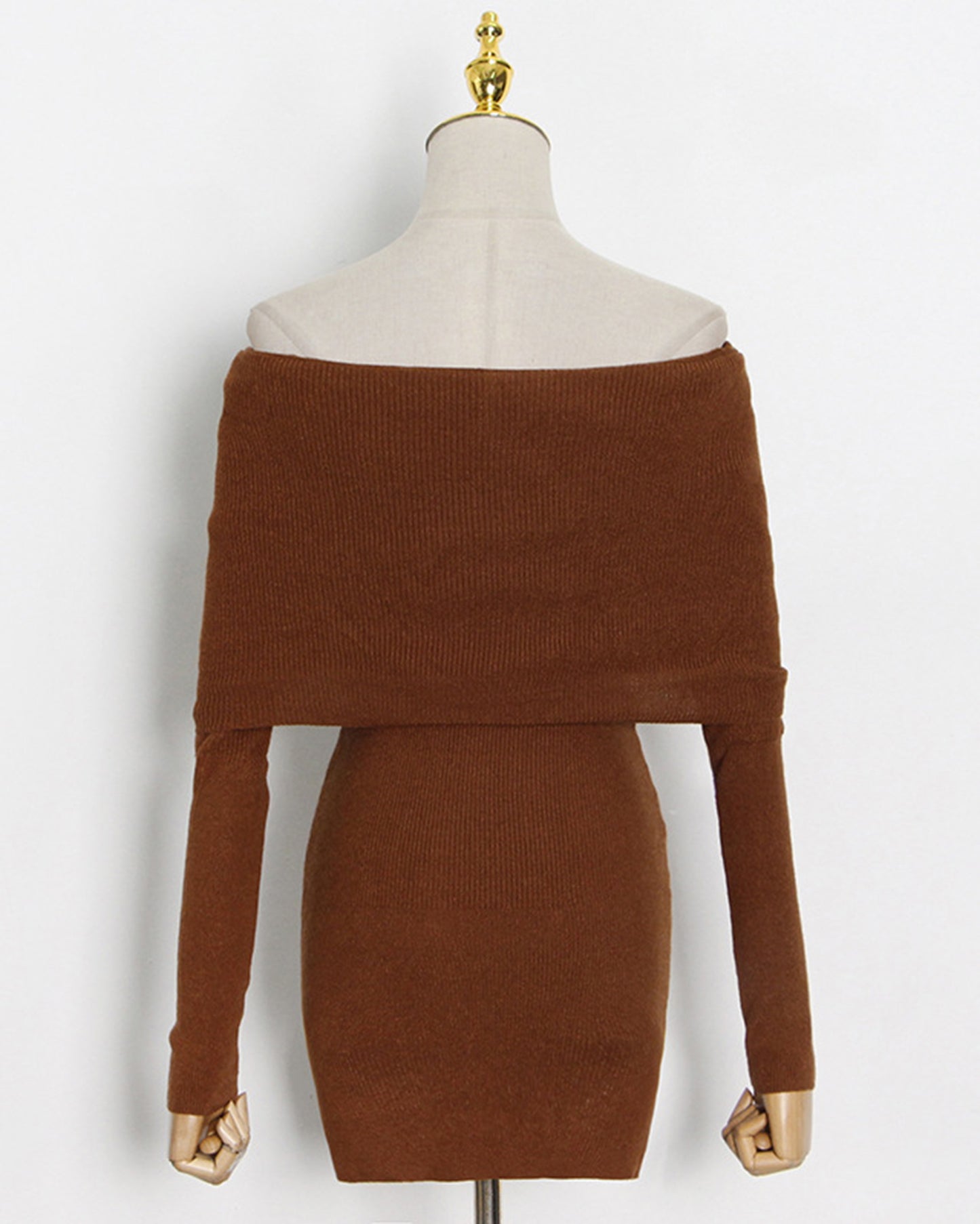 Brown Off-Shoulder Knit Bodycon Dress