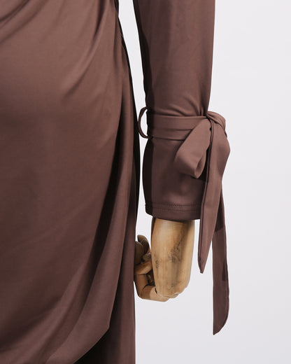 Brown Ruched Shirt Mini Dress