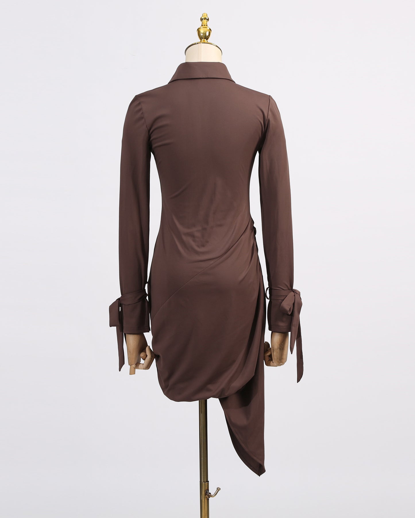 Brown Ruched Shirt Mini Dress