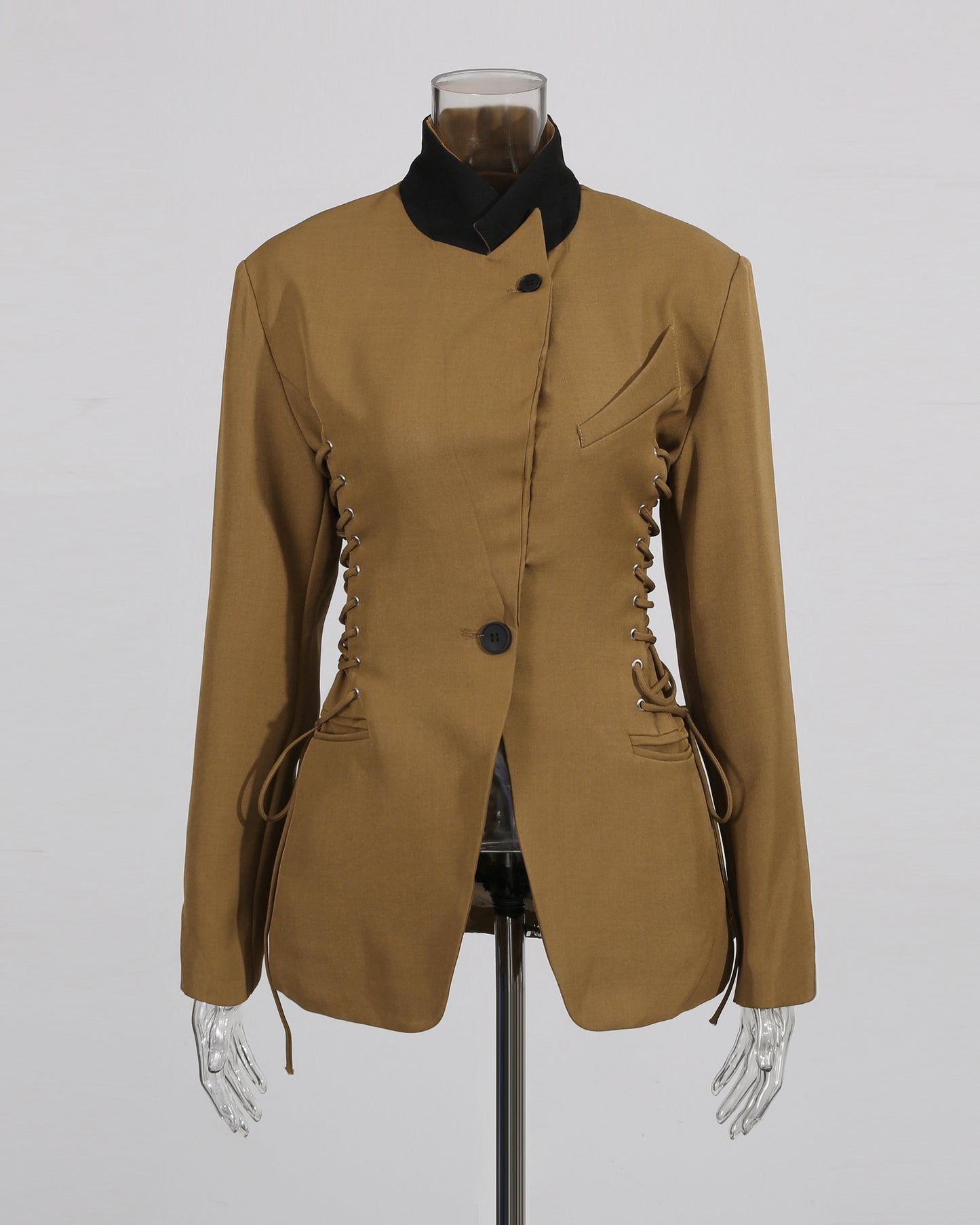 Brown Side Lace-Up Fitted Blazer