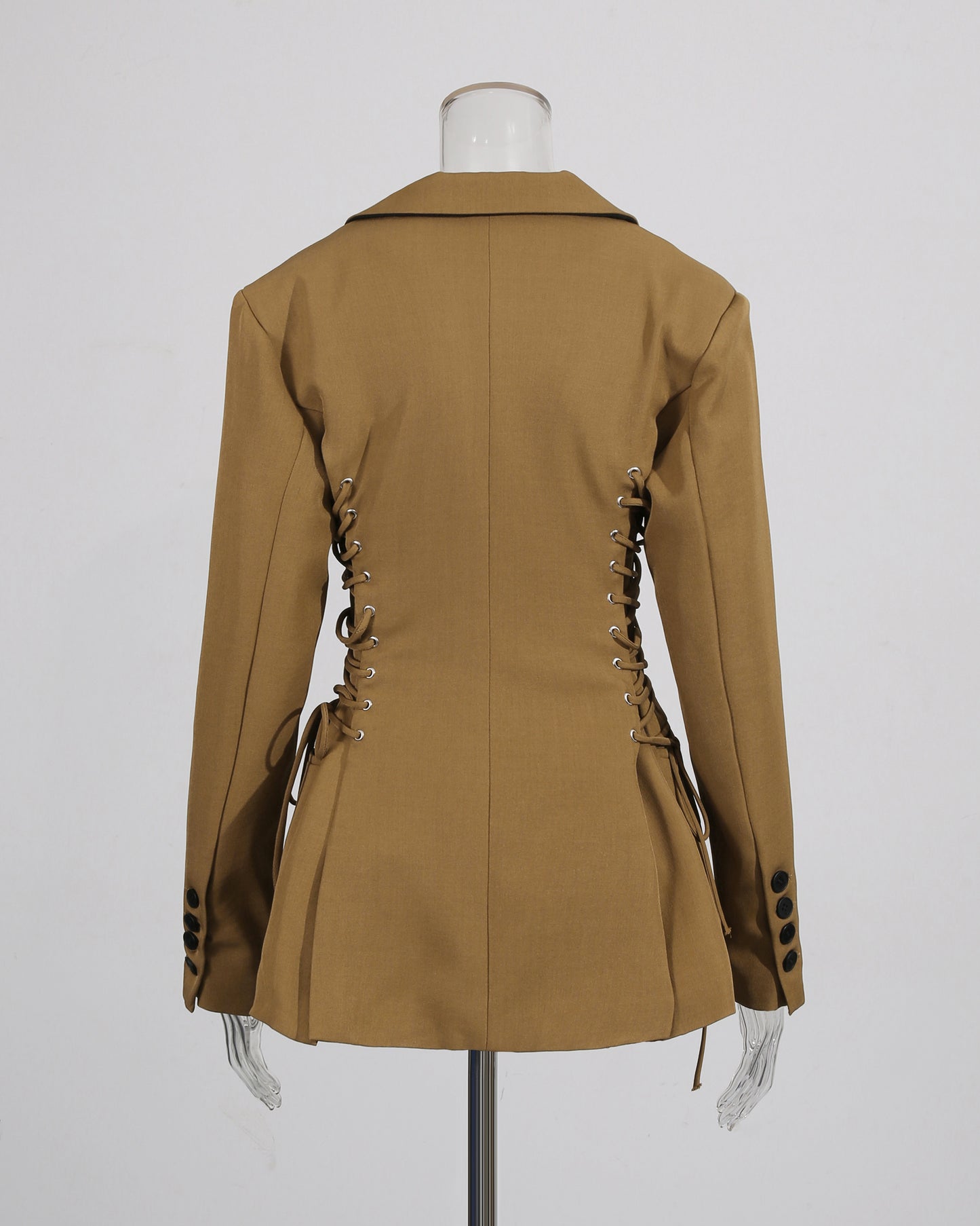 Brown Side Lace-Up Fitted Blazer