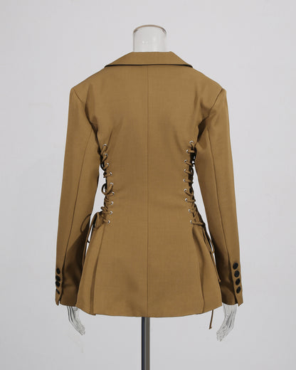 Brown Side Lace-Up Fitted Blazer