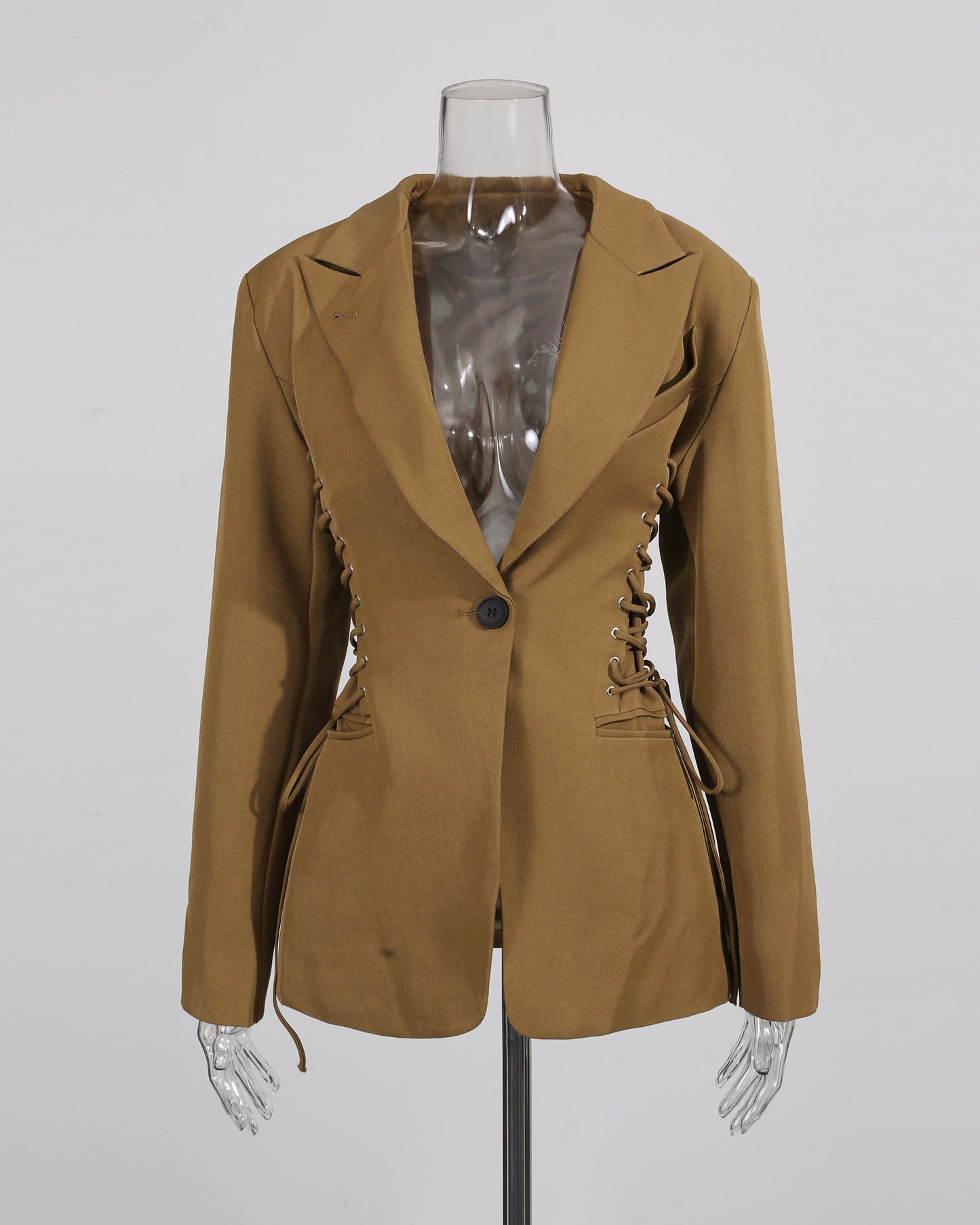 Brown Side Lace-Up Fitted Blazer