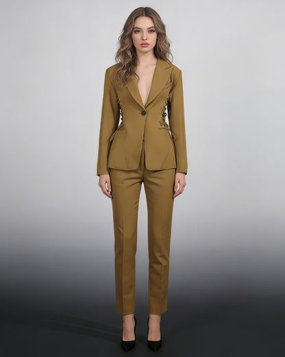 Brown Side Lace-Up Fitted Blazer