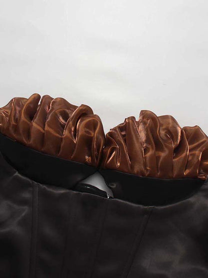 Brown Strapless Corset Bodice Bubble Hem Mini Dress